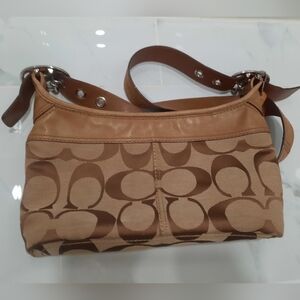 Coach Hobo Signature Logo Canvas and Leather Shoulder Bag Vintage EUC